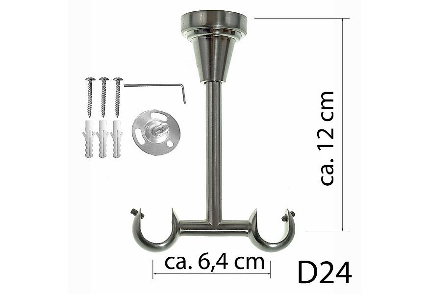 BASIT Gardinenstange Rohr Edelstahloptik 16 mm mit Deckenträgern 120 cm E28 günstig online kaufen
