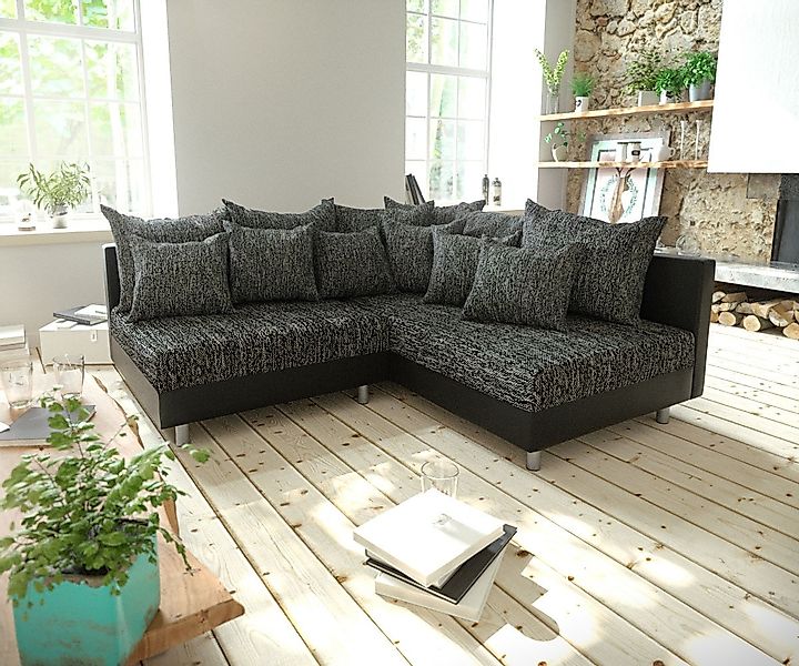 DELIFE Ecksofa Clovis, Schwarz Ottomane Rechts günstig online kaufen