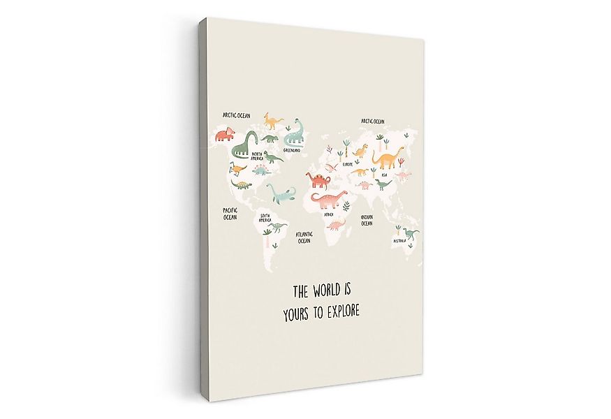 OneMillionCanvasses® Leinwandbild Weltkarte - Kinder - Jungen - Dino - Zita günstig online kaufen