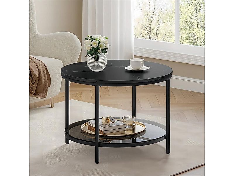 VASAGLE Couchtisch, Beistelltisch, Ø 65/80 x 46cm, Marmoroptik, Hartglasabl günstig online kaufen