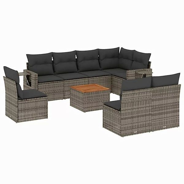 vidaXL Sofaelement 9-tlg. Garten-Sofagarnitur mit Kissen Grau Poly Rattan ( günstig online kaufen