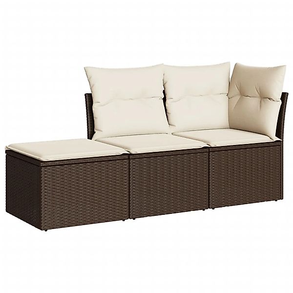 vidaXL 3-Tlg Garten-Sofagarnitur mit Kissen Braun Poly Rattan 3217473 günstig online kaufen