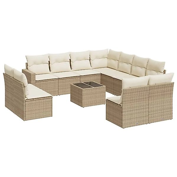 vidaXL 12-Tlg Garten-Sofagarnitur mit Kissen Beige Poly Rattan 3251475 günstig online kaufen