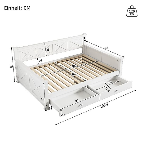 TavilaEcon Holzbett Flachbett Einzelbett, 2 Schubladen, günstig online kaufen