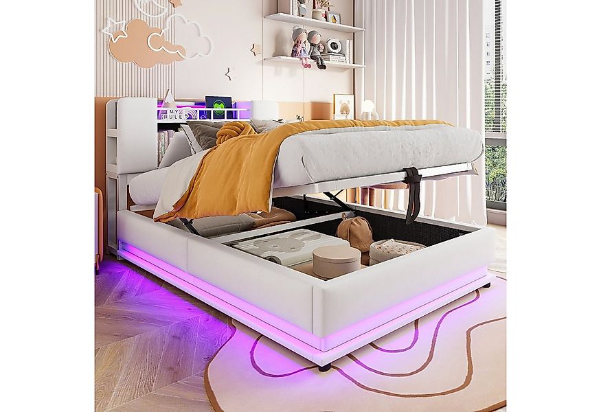 Merax Polsterbett mit LED-Beleuchtung und USB-Anschluss (Metalllattenrahmen günstig online kaufen