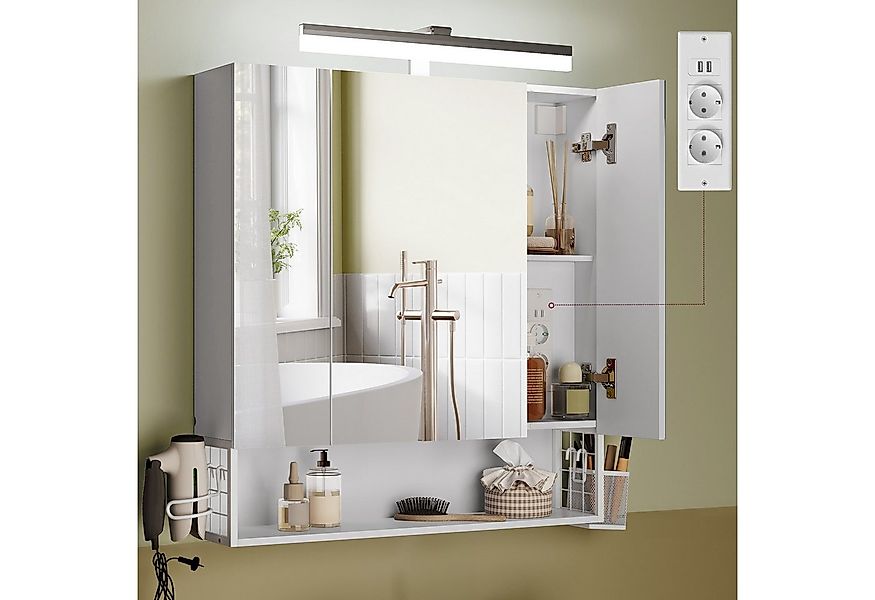 VASAGLE Spiegelschrank Badezimmerschrank Breite 70-90cm, 90° drehbar LED, m günstig online kaufen