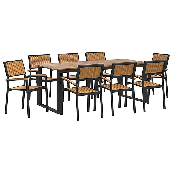 vidaXL 9-tlg Garten-Essgruppe Schwarz Stahl und Massivholz Akazie 3284382 günstig online kaufen