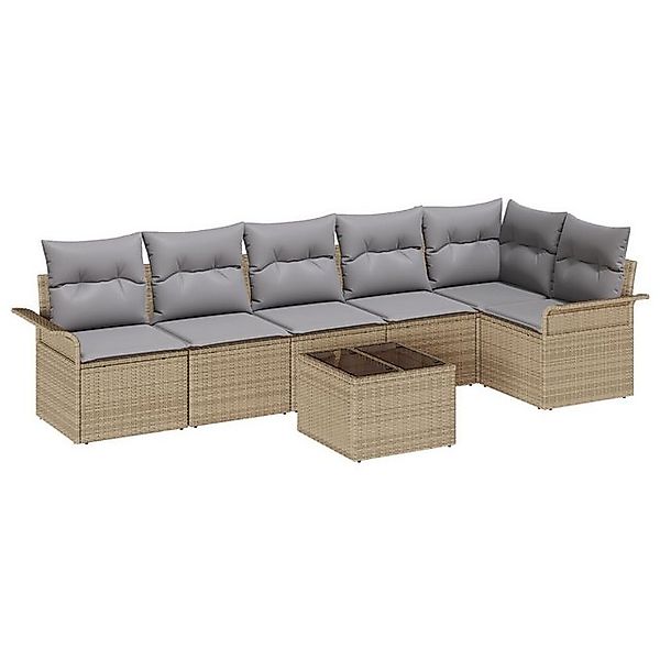 vidaXL Loungesofa 7-teiliges Garten-Sofa-Set mit Kissen Schwarz Poly-Rattan günstig online kaufen