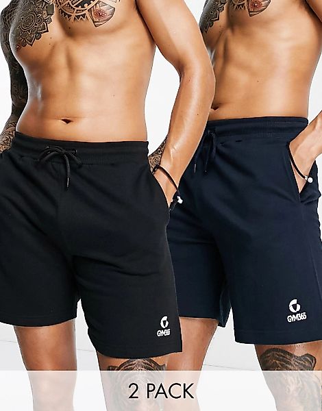Gym 365 – Core – Shorts in Schwarz/Marineblau im 2er-Multipack-Bunt günstig online kaufen