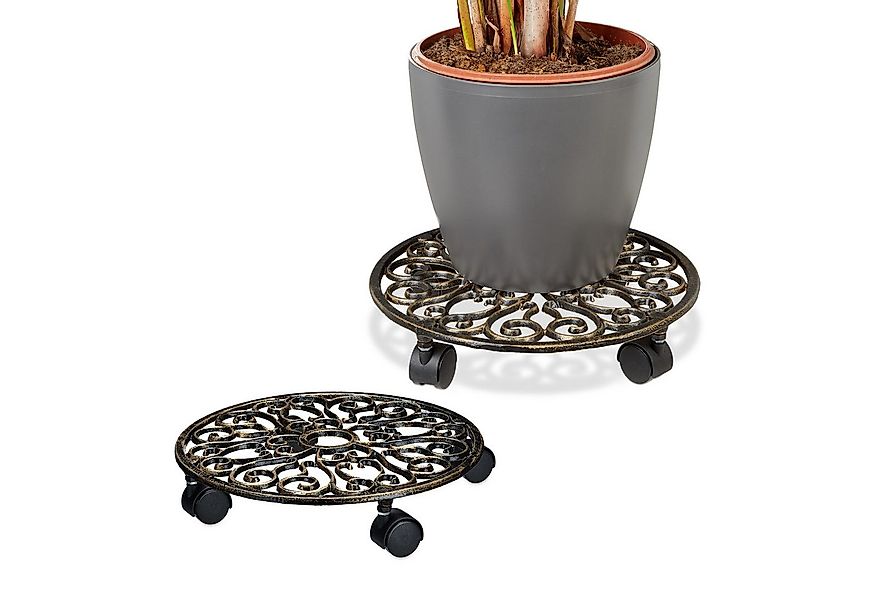 relaxdays Pflanzenroller 2er Set Gusseise, (2er Set), Bronze günstig online kaufen