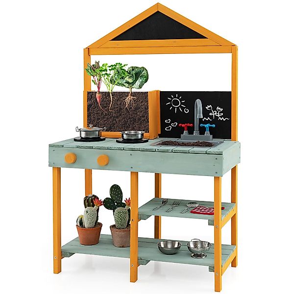 COSTWAY Outdoor-Spielküche Holz, Kinderküche mit Wasserhahn, günstig online kaufen