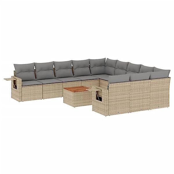 vidaXL 12-Tlg Garten-Sofagarnitur mit Kissen Beige Poly Rattan 3224792 günstig online kaufen
