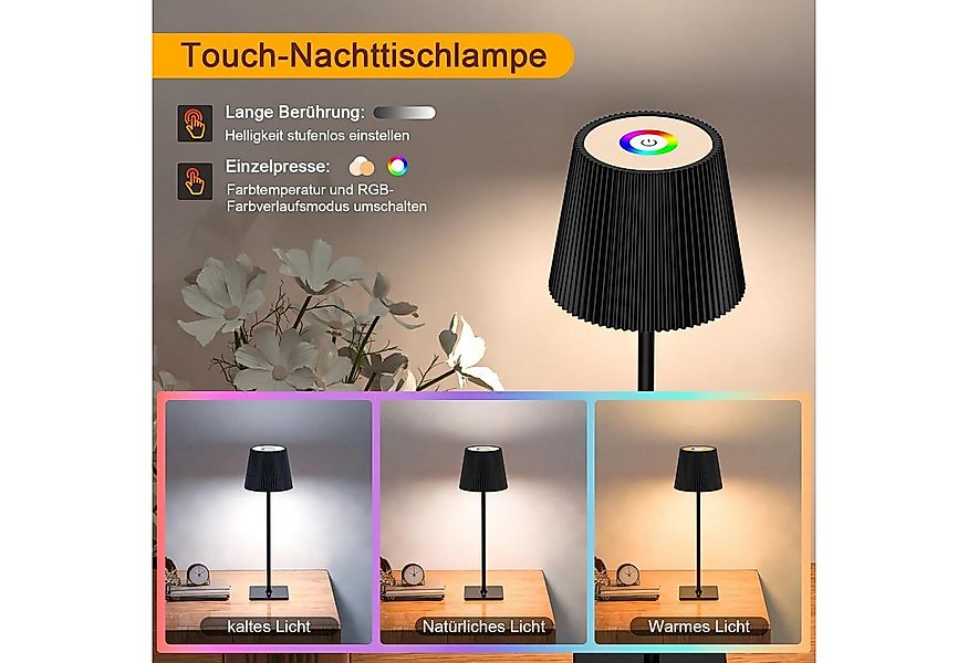 skelo LED Tischleuchte Tischlampe Kabellos Touch Dimmbar RGB 3 Farbtemperat günstig online kaufen