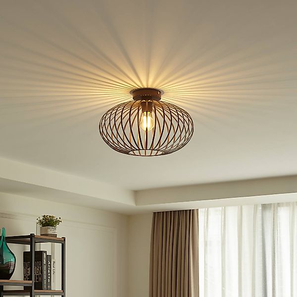 Lindby Deckenleuchte Nahele, braun, Metall, Ø 40 cm, E27 günstig online kaufen