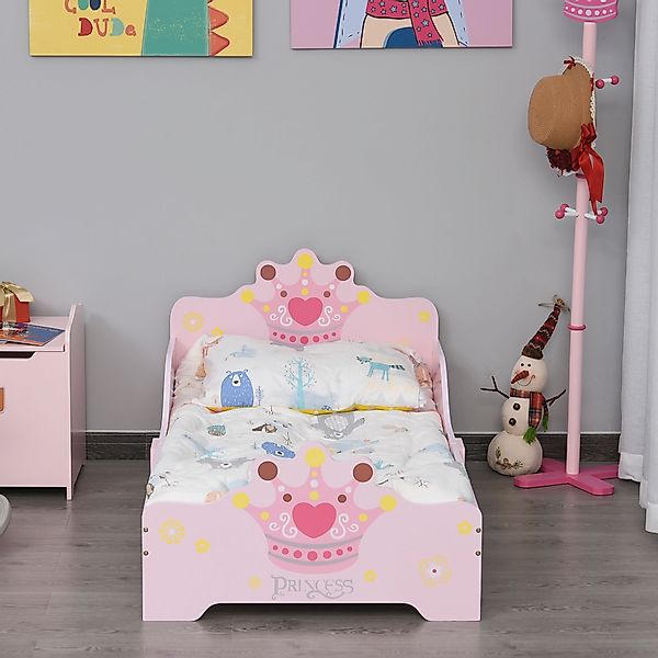 HOMCOM Kinderbett Prinzessinnen-Motiv mit Rausfallschutz für 3-6 Jahre, Hol günstig online kaufen