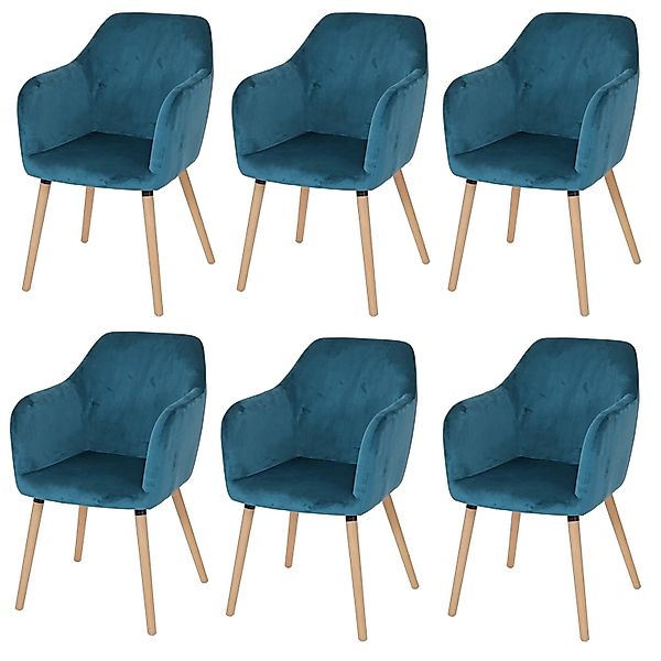 MCW Esszimmerstuhl Vaasa T381 6er-Set Samt Petrol-Blau Helle Beine günstig online kaufen