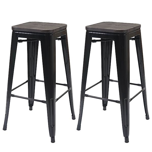PROREGAL 2er-Set Barhocker Inkl. Holz-Sitzfläche Sitzhöhe 76cm Metall Indus günstig online kaufen