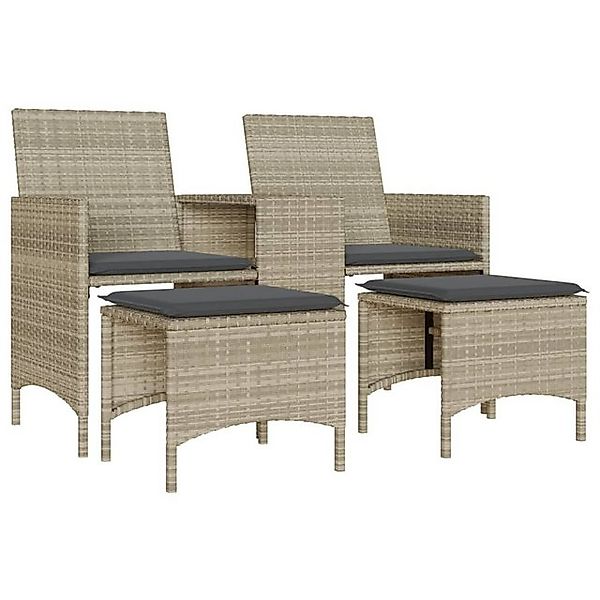 vidaXL Loungesofa Gartensofa 2-Sitzer mit Tisch und Hockern Hellgrau Poly R günstig online kaufen