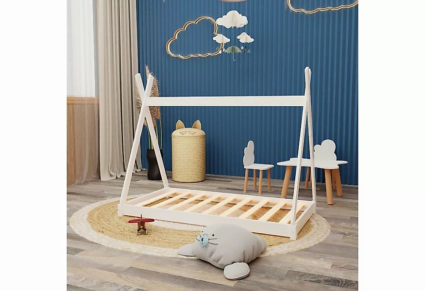 HAGO Kinderbett Montessori Kinderbett 140x70cm weiß Tipi Spielbett Zeltform günstig online kaufen