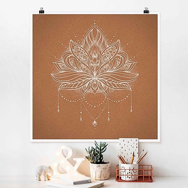 Poster Boho Lotusblüte weiß Korkoptik günstig online kaufen