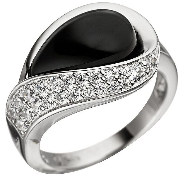 Schmuck Krone Silberring Damenring mit Zirkonia & Onyx, 925 Silber, Silber günstig online kaufen