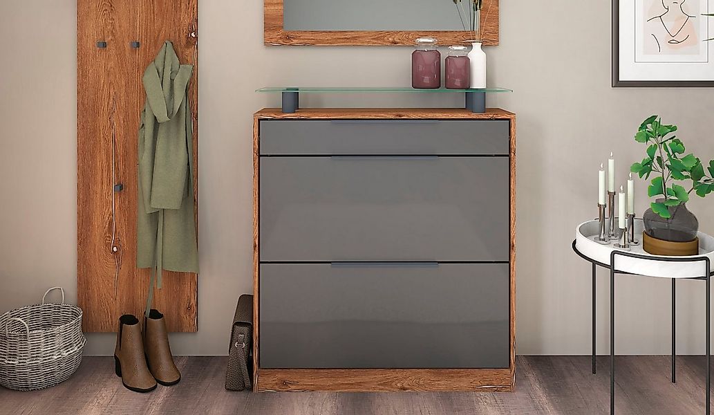 borchardt Möbel Schuhschrank Tom, Schuhkipper mit Glasablage und Metallgrif günstig online kaufen