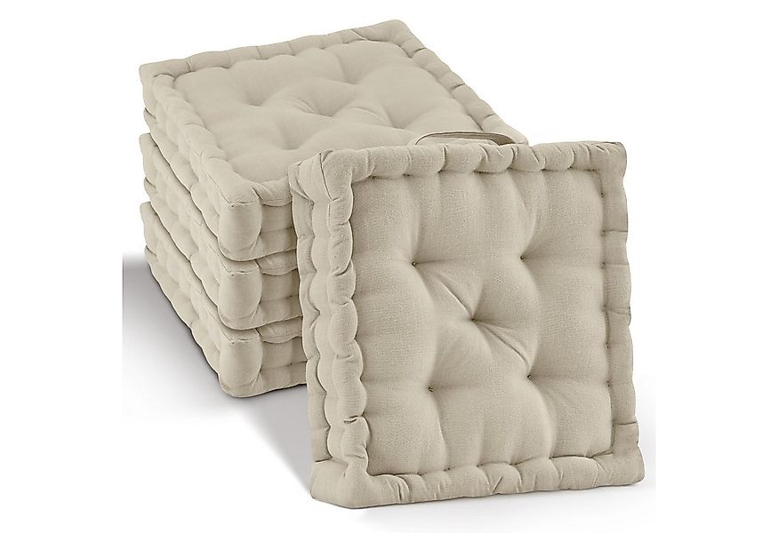 Beautissu Stuhlkissen 4er Set Bodenkissen Sitzkissen Mila, 40x40cm, Leinen, günstig online kaufen
