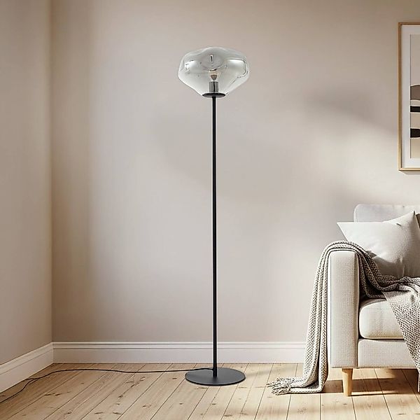 Lindby Stehleuchte Lelia, rauchgrau, Glas, Metall, 150 cm günstig online kaufen