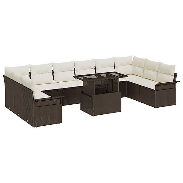 vidaXL Loungesofa 11-teiliges Garten-Sofa-Set mit Kissen in Braun aus Poly- günstig online kaufen