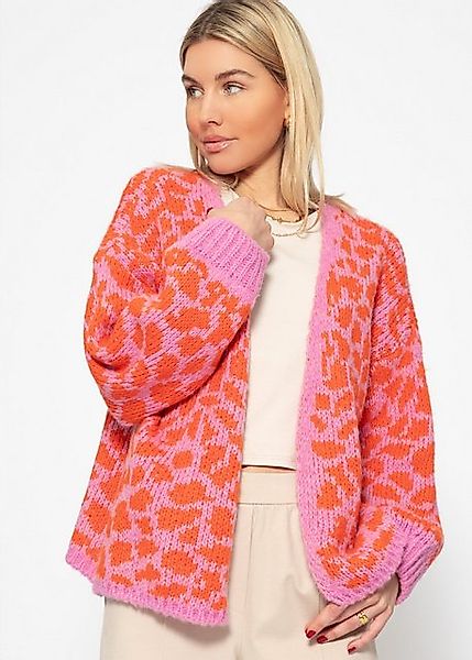 SASSYCLASSY Cardigan Leo-Print Cardigan Damen aus Grobstrick Lockere Damen günstig online kaufen