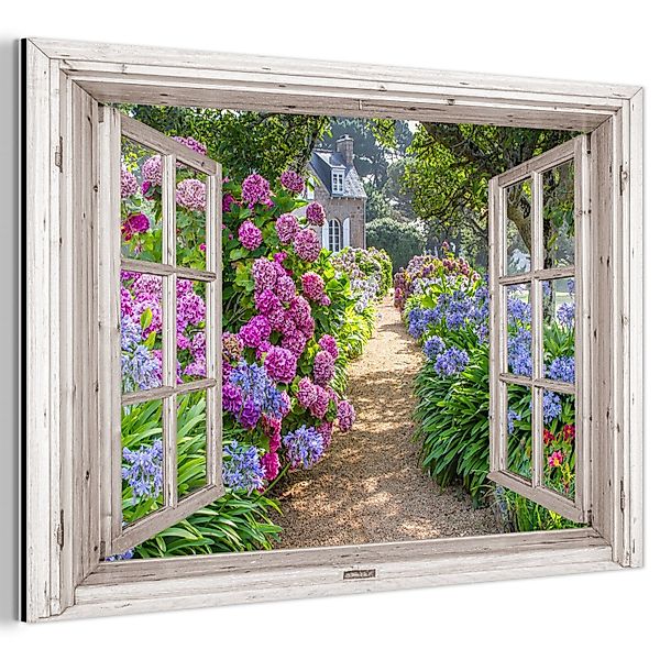 MuchoWow Metallbild Hortensie - Fensterblick - günstig online kaufen