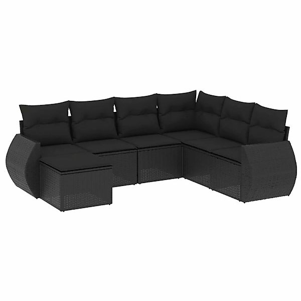 vidaXL 7-tlg Garten-Sofagarnitur mit Kissen Schwarz Poly Rattan Modell 125 günstig online kaufen