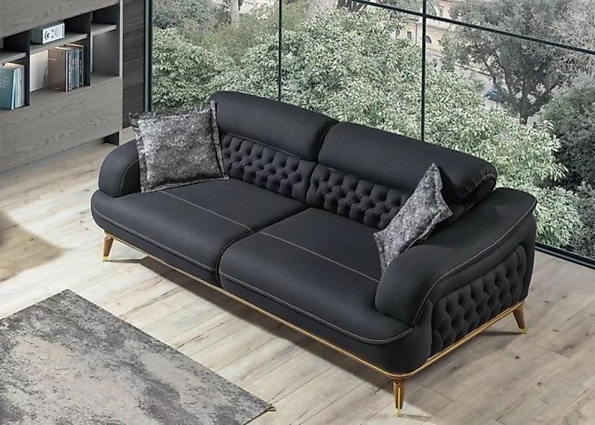 JVmoebel Sofa Luxus Dreisitzer Sofa 3 Sitz Möbel Sofas Schwarz Couch Stoff günstig online kaufen