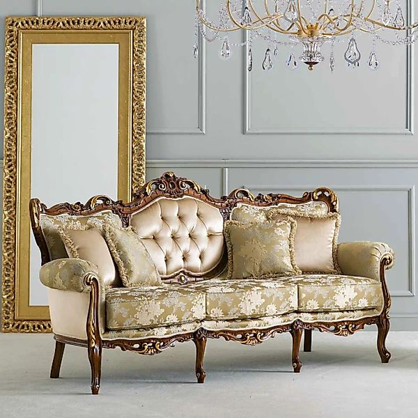 Dreisitzer Couch barocker Stil in Beige - Goldfarben Buche Braun günstig online kaufen