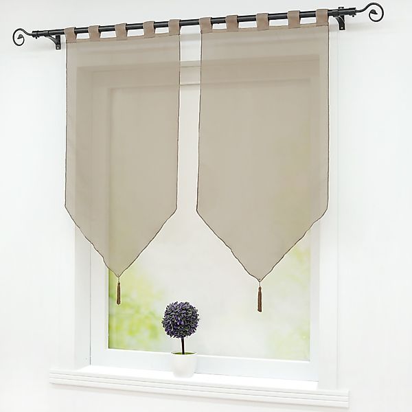 Delien Scheibengardine Uni (2 St), Schlaufen, Voile mit Quaste günstig online kaufen