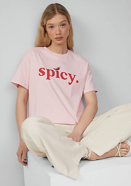 QS Kurzarmshirt Baumwollshirt mit überschnittener Schulter günstig online kaufen
