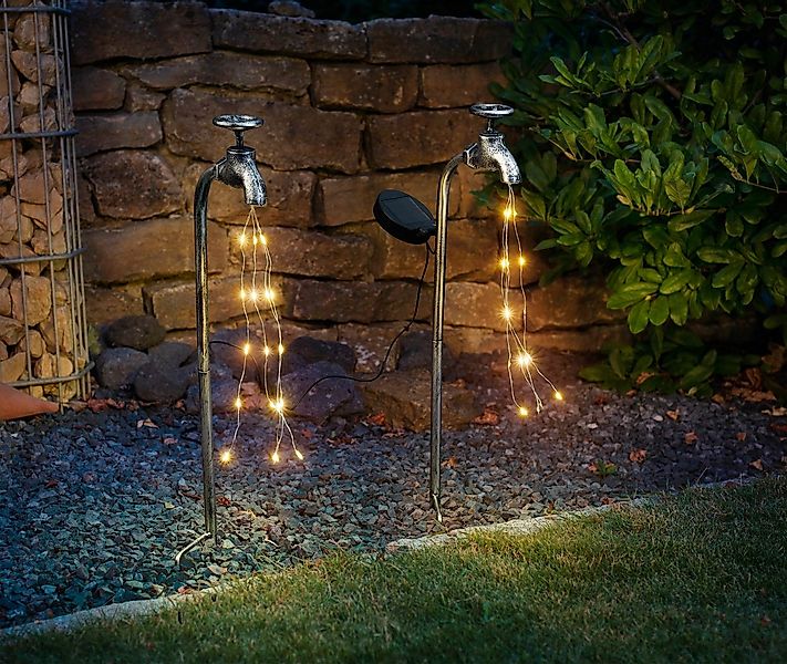 IC Gardenstyle LED-Dekofigur Solar Deko Wasserhahn aus Metall mit Lichterbü günstig online kaufen