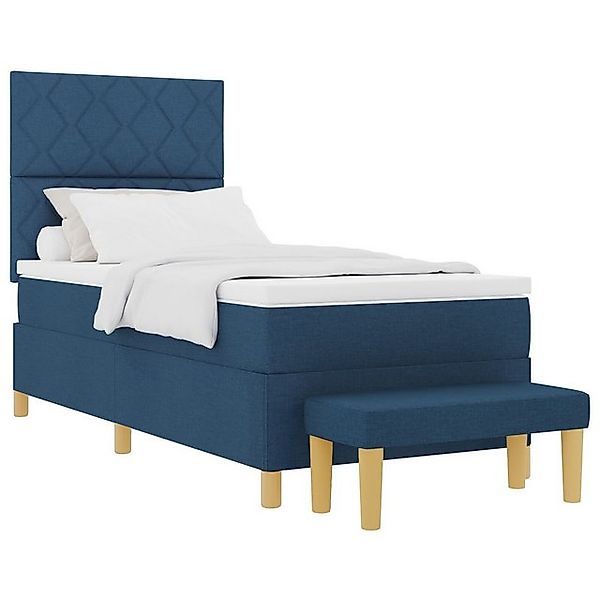 vidaXL Bett Boxspringbett mit Matratze & Bank Blau 100x200 cm Stoff. (2-tlg günstig online kaufen