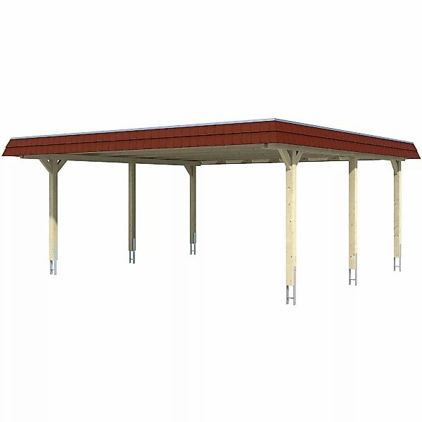 Skan Holz Doppelcarport Wendland Schiefergrau 630 x 637 cm Alu-Dach Blende günstig online kaufen