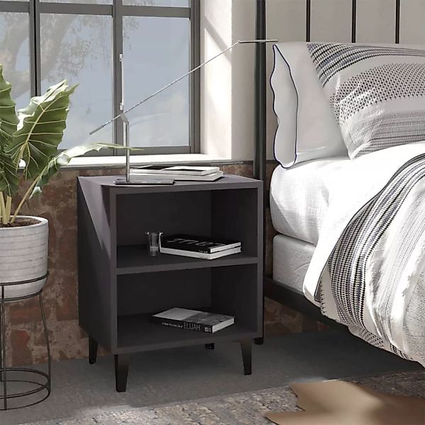 Nachttisch Mit Metallbeinen Grau 40x30x50 Cm günstig online kaufen