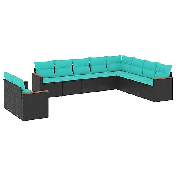 vidaXL 10-Tlg Gartensofa-Set mit Kissen Schwarz Polyrattan 3226113 günstig online kaufen