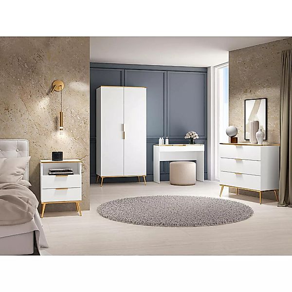 Schlafzimmermöbel Set 4-teilig weiß mit goldfarbenen Details, VLORA-131 günstig online kaufen