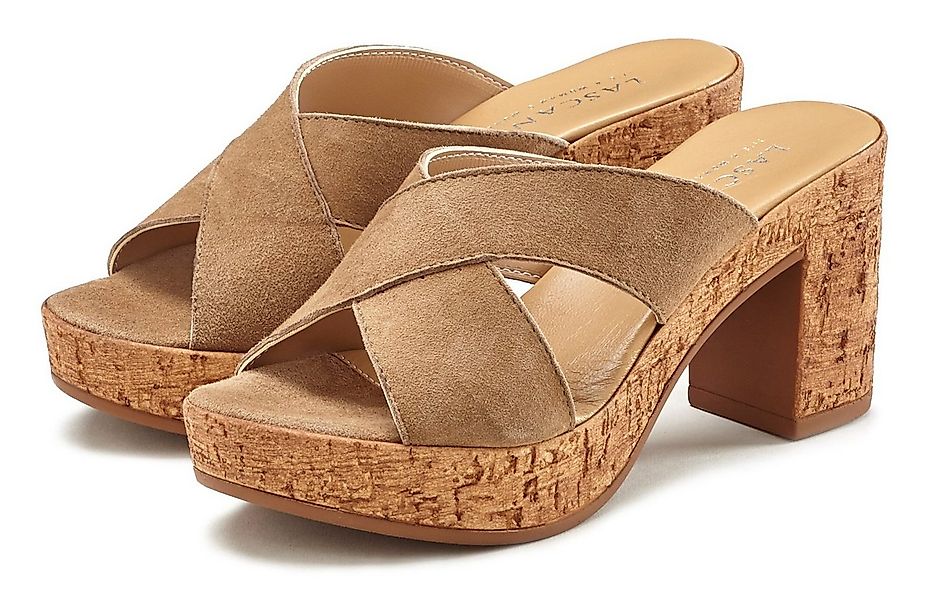 LASCANA Pantolette Mule, Sandale, offener Schuh aus Leder mit Blockabsatz günstig online kaufen