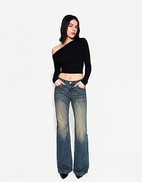 Bershka Bequeme Cropped-Schlagjeans Damen 38 Blau günstig online kaufen