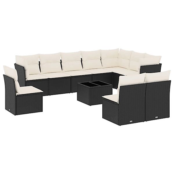 vidaXL 11-Tlg Garten-Sofagarnitur mit Kissen Schwarz Poly Rattan 3249645 günstig online kaufen