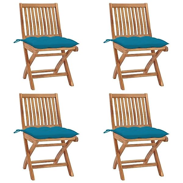 vidaXL Klappbare Gartenstühle mit Kissen 4 Stk Massivholz Teak 3072826 günstig online kaufen
