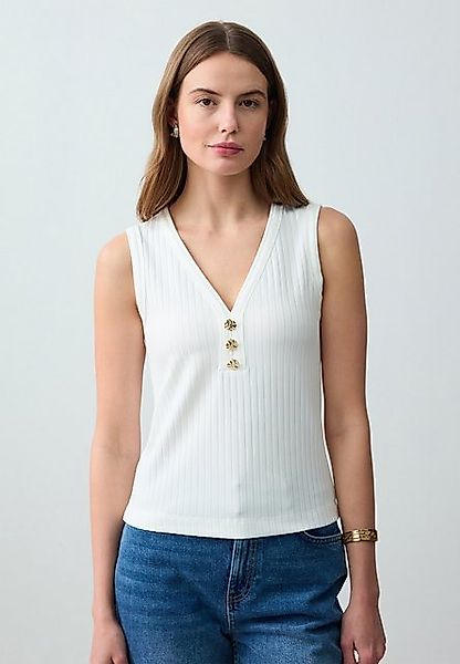Jimmy Key Blusentop Mouwloze gebreide blouse met V-halsknoopdetail günstig online kaufen
