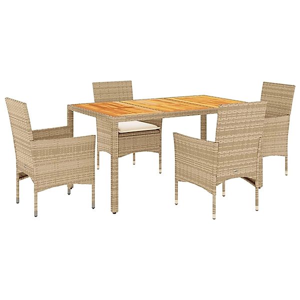 vidaXL 5-Tlg Garten-Essgruppe mit Kissen Beige Poly Rattan Akazie 3278683 günstig online kaufen
