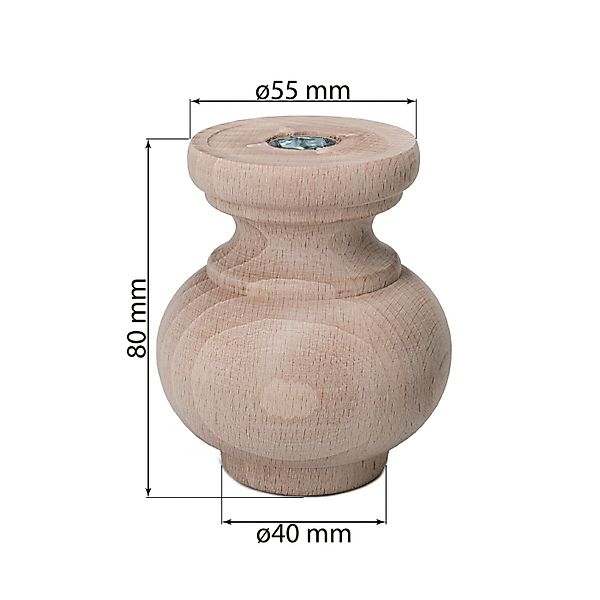 Prima-Online Möbelfuß Möbelfuße aus Holz Schrankfüß Kugelfuß Vasenform Mass günstig online kaufen