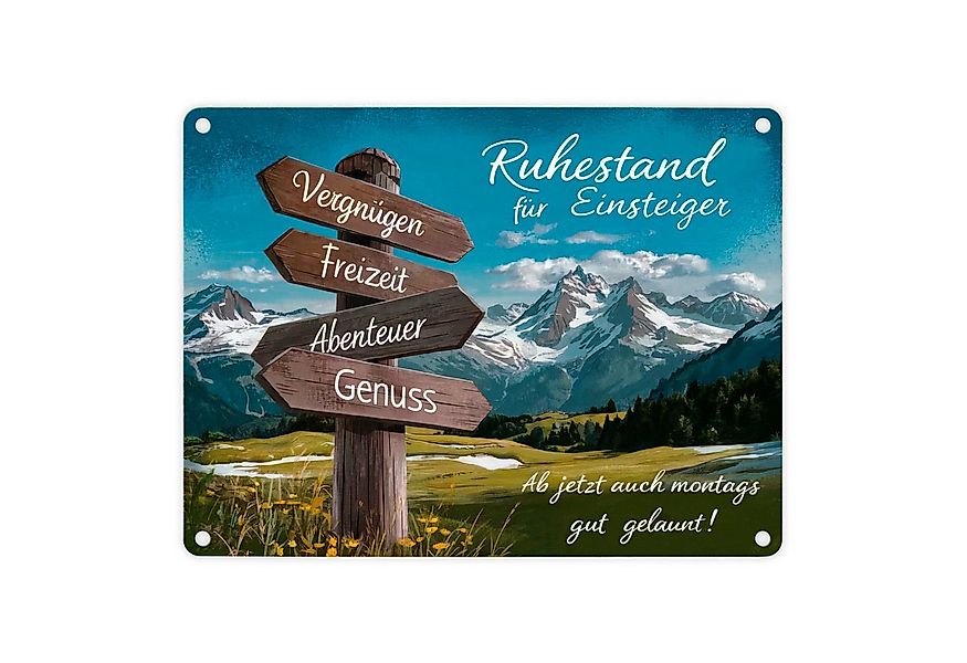 speecheese Metallschild Hölzerner Wegweiser Ruhestand für Einsteiger Metall günstig online kaufen